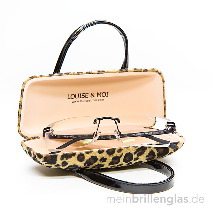 auch innen Gepard Brillenetui Damen wie kleine Handtasche samtige lila Oberfläche wie Fell 