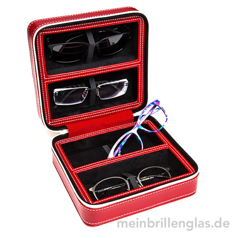 Reise brillenetui brillenbox vier rot offen