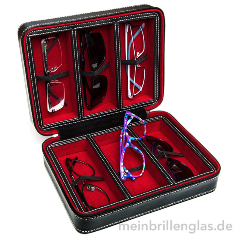 Reise brillenetui brillenbox sechs schwarz offen