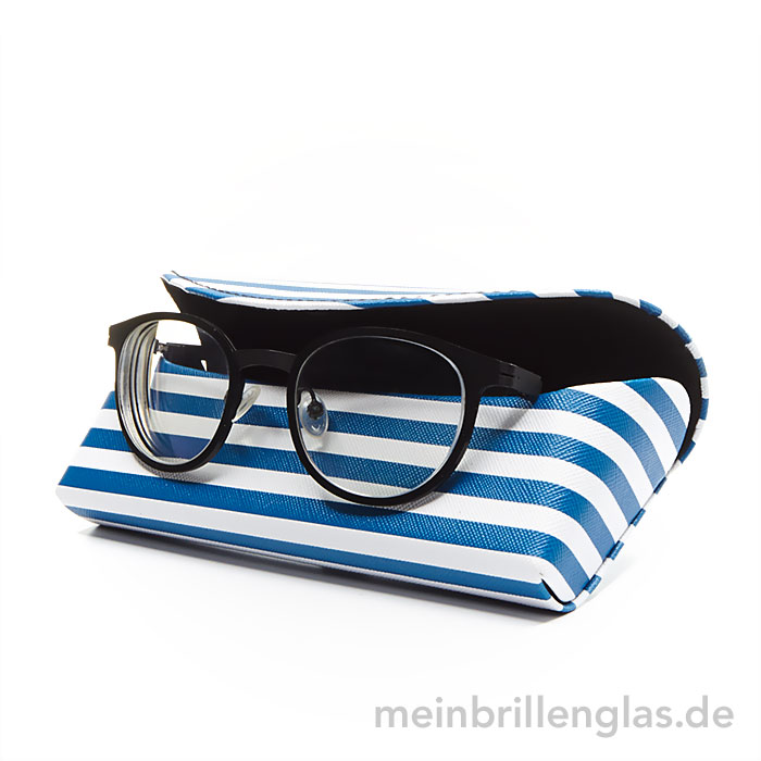 Das Brillenetui der besonderen Art im schicken Streifen-Design mit  unsichtbarem Magnetverschluss, blau-weiss - meinbrillenglas