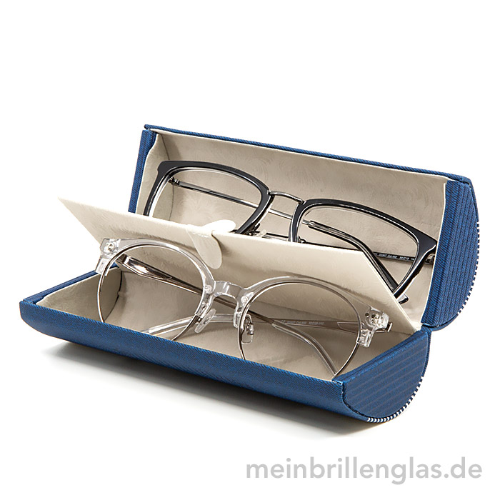 Doppel-Brillenetui „Duoboxx“ in Jeansstoff-Design mit Magnetverschluss,  dunkelblau für zwei Brillen. - meinbrillenglas