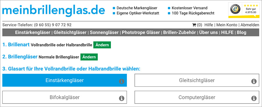 Neuer Brillenglas-Konfigurator